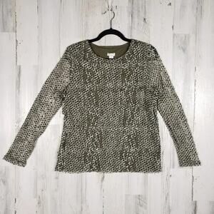Chico's Long Sleeve Mesh Layered Tiered Snakeskin Design Blouse Size 2/12/Large